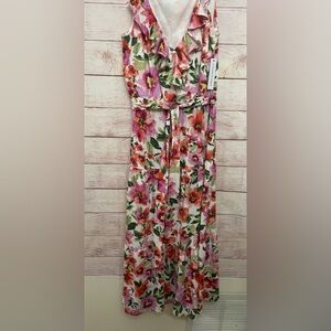 NWT Emma & Michele Womens Maxi Dress Sleeveless Ruffled NecklineFloral Tiered  L